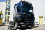 Eine Scania Zugmaschine von Transport AG Entlebuch am 9.5.26 beim Cholehof Truck Treffen in Brugg.