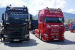 Eine Scania Zugmaschine von Weber und D�rfler am 20.6.26 bei der L�ndle Truckshow.