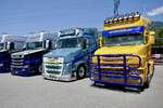 Scania Torpedo von Stirnimann und Schildknecht und eine Volvo VT5 Zugmaschine am 20.6.26 bei der L�ndle Truckshow.