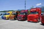 Mehrere Scania Torpedo und eine Volvo VT5 Zugmaschine am 20.6.26 bei der L�ndle Truckshow.