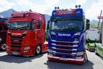 Zwei Scania Zugmaschinen von Schertler und Gutmann am 20.6.26 bei der L�ndle Truckshow.