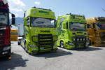 Zwei Scania Zugmaschinen von K�ppeli am 20.6.26 bei der L�ndle Truckshow.