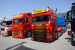 Eine Scania und Volvo Zugmaschine von Gschwend Transporte am 20.6.26 bei der L�ndle Truckshow.