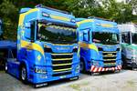 Zwei Scania Zugmaschinen von Wittwer am 29.8.26 beim Diemtigtaler Truck Treff.