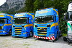 Zwei Scania Zugmaschinen von Wittwer am 29.8.26 beim Diemtigtaler Truck Treff.