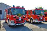 Feuerwehr Rodgau Scania P320 HLF20 Mitte und Süd am 08.06.23 beim Tag der offenen Tür feierlich geschmückt für die Fahrzeugübergabe