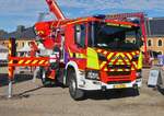 Scania 450P, TMF,  mit Bronto Skylift, zur Bek�mpfung von Brandherden in extremer H�he, Arbeitsh�he ca 34 m, Seitliche Ausladung ca 22m, war beim Tag des Zivilschutzes in Diekirch ausgestellt.