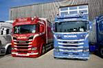 Zwei Scania Viehtransporter von Fässler und Brühlmann am 2.5.26 beim Truck Event Huttwil.