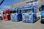 Zwei Scania Vietransporter von Brühlmann und ein Scania von Fässler am 2.5.26 beim Truck Event Huttwil.