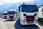Mehrere Scania Viehtransporter von Anicom am 27.6.26 beim Trucker Festival Interlaken.
