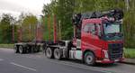 =Volvo FH-Holztransporter steht im April 2019 in Fulda