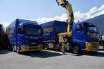 Eine Scania und Volvo Pritsche von Bauberger am 26.6.22 beim Trucker Festival Interlaken.