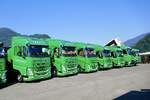 Mehrere Volvo und weitere LKW von Traveco am 27.6.26 beim Trucker Festival Interlaken.