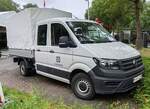 =VW Crafter Doppelkabiner mit Pritschenaufbau als Einsatzfahrzeug der Bundeswehr, ausgestellt beim Hessentag in Fulda, 06-2026