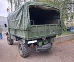 Heckansicht eines Mercedes Benz Unimog 404S aus dem Jahr 1962. Oldtimertreffen Theater an der Niebu(h)rg in Oberhausen /Rhld. am 18.10.2026.