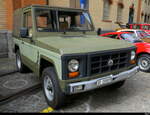 ex Schweizer Armee - Saurer Jeep im Areal der Feldschlösschen Brauerei ausgestellt und Zugänglich für alle am Oldtimertreffen in Rheinfelden am 27.09.2025