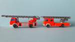 Feuerwehrdrehleitern, die Fahrzeuge wurden nachgearbeitet /  MB 1619 DLK 23-12, Hersteller: Wiking 618  Magirus 170 D12 DL 30, Hersteller: Wiking 620, 1973-1982, Foto vom 8.4.2014  