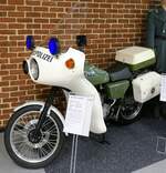MZ ETZ 250F Polizei, speziell für die DDR-Polizei gebautes Dienstmotorrad mit Blaulicht, Heckanzeige, Funkanlage u.a., Bauzeit 1981-90, 2-Takt, 243ccm, 21PS, Vmax.125Km/h, Fahrzeugmuseum Suhl,