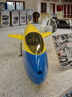 Das 1965 gebaute NSU-Versuchsmotorrad Delphin IV war Mitte Mai 2014 im Technik-Museum Speyer ausgestellt.