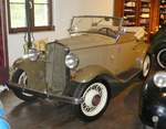 =Fiat Balilla Spider, gebaut Anfang der 1930er Jahre, ausgestellt im Auto & Traktor-Museum-Bodensee, 10-2019