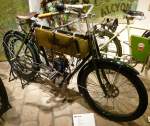 Allright, Oldtimer-Leichtmotorrad der Lindenthaler Metallwerke AG Köln, Baujahr 1903, 1-Zyl.4-Taktmotor mit 320ccm und 2,25PS, Riemenantrieb, NSU-Museum, Sept.2014
