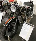 AWO 450, Prototyp von 1952 aus dem Fahrzeugwerk Suhl, 2-Zyl. Boxermotor 4-Takt, 556ccm, 24PS, Vmax.120Km/h, ist nicht in Serie gebautworden, Fahrzeugmuseum Suhl, April 2025