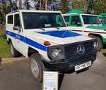 =MB 280 G, gepanzertes Einsatzfahrzeug SW 3, ausgestellt im Polizei-Oldtimer-Museum Marburg, Oktober 2023. 