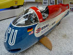 Das NSU Weltrekordmotorrad Delphin III aus dem Jahr 1956, so gesehen Mitte Mai 2014 im Technik-Museum Speyer.