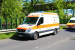 DRK Hanau Mercedes Benz Sprinter KTW (14/92-4) bei einer Katastrophenschutzübung am 30.04.23 in Maintal Dörnigheim