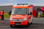 Die Johanniter Mercedes Benz Sprinter RTW bei einer Großübung am Flugplatz Egelsbach am 20.04.24. Dieses Foto ist per Teleobjektiv entstanden da man nicht auf dem Übungsgelände Fotos machen durfte