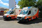 Zwei DRK Fulda Mercedes Benz Sprinter RTW am 03.07.22 beim Tag der offenen Tür der Feuerwehr