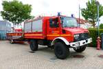Feuerwehr Offenbach Rumpenheim Mercedes Benz Unimog U1300 GW-Boot mit Anhänger Boot am 10.07.22 beim Tag der offenen Tür 