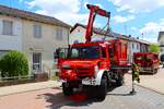 Feuerwehr Münster (Hessen) Mercedes Benz Unimog U5023 GW-L Kats (Florian Münster 1-69) beim Kreisfeuerwehrtag Dieburg auf Straße der Feuerwehr am 28.06.25