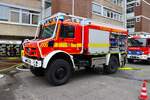 Feuerwehr Rodenbach Mercedes Benz Unimog U5023 TLF3000 (Florian Rodenbach 1-25-1) bei einer Jugendfeuerwehr Großübung am 25.10.25 in Erlensee an der Georg Büchner Schule