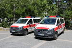 Zwei Die Johanniter Mercedes Benz Vito MTW am 02.06.19 bei der großen Parade zum Jubiläum 150 Kreisfeuerwehrverband Frankfurt