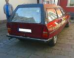 Heckansicht eines Citroen CX2500 Bestattungswagen mit einem Aufbau vom Karosseriewerk Rappold/W�lfrath aus dem Jahr 1984.