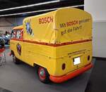 Heckansicht des Traditionsfahrzeuges der Bosch AG, einem VW T1 Doka aus dem Jahr 1965. Techno Classica Salon in Dortmund am 25.09.2026.