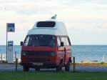 VW-T3 am Strand von Sassnitz hat Besuch von einer Möve ( ob auch die einen gültigen Parkschein hat?); 140921