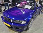 BMW (E46) M3, BJ 2006, 6 Zyl, 343 PS; 3246 ccm, das letzte Fahrzeug was von diesem Typ gebaut wurde, zudem wurde nur das Cabrio in dieser Farbgebung angeboten.