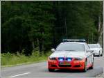 Luxemburg Radrundfahrt 2012. BMW der Luxemburger Polizei fährt an der Spitze der Begleitfahrzeuge die Strecke der Tagesetappe ab. 