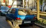 Rückansicht Renault Clio I in der Farbe Bleu Lumiere.