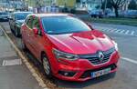 Renault Mégane Mk4 in Flame Red (Rouge Flamme), fotografiert in 01.2021.