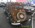 Heckansicht eines Adler Trumpf Junior E1 Limousine mit Ambi Budd Ganzstahlkarosserie aus dem Jahr 1937. Essen Motor Show am 28.11.2025. 