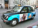 Lebra Mobile Werbung auf einem Londoner Taxi am 4.3.14.