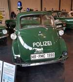 =BMW Isetta 300, ausgestellt im Polizei-Oldtimer-Museum Marburg, Oktober 2023. Laut Begleittext war das Fahrzeug hauptsächlich für die Ermittlungsbeamten im ländlichen Raum vorgesehen und sollte insbesondere bei entsprechenden Witterungsverhältnissen den Einsatz der Dienstmotorräder ersetzten.