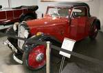 DKW F2, Kleinwagen mit Frontantrieb, Bauzeit 1932-35, über 17.000 Stück, 2-Takt Motor mit 700ccm, 15PS, Vmax.75Km/h, Fahrzeugmuseum Suhl, April 2025