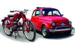 Moto Guzzi „Guzzino” & Fiat 500 - Bildcomposing aus 2 Einzelmotiven.
Moto Guzzi Guzzino Bjh. 1954 - Foto 2016 Bad Tölz Oldtimerfestival
Fiat 500 Bjh. unb. - Foto 2016 Bad Tölz Oldtimerfestival