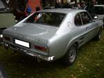 Heckansicht eines Ford Capri 1500 XL aus dem Jahr 1969. Oldtimertreffen an der Niebu(h)rg in Oberhausen/Rheinland am 17.10.2021.
