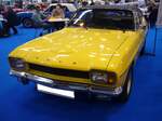 Ford Capri 1 im Farbton daytonagelb, gebaut von 1969 bis 1973. Der Capri 1 wurde von den deutschen und englischen Ford-Werken gemeinsam entwickelt und im Januar 1969 vorgestellt. Das Modell bewirkte einen extremen Anstieg der Verkaufszahlen bei Ford. Der Capri war mit einer breit gefächerten Motorenauswahl bestellbar. Der abgelichtete Capri ist ein 1700 XLR in der sportlichen GT-Ausstattung. Er ist mit dem 1699 cm³ großen V4-Motor mit einer Leistung von 75 PS ausgestattet. Ein solcher 1700 GT kostete im Jahr 1970 ab DM 8.900,00. Techno Classica Essen am 06.04.2024.
