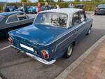 Heckansicht eines Ford Cortina MK1 1500 in der Karosserieversion viert�rige Limousine aus dem Jahr 1965.